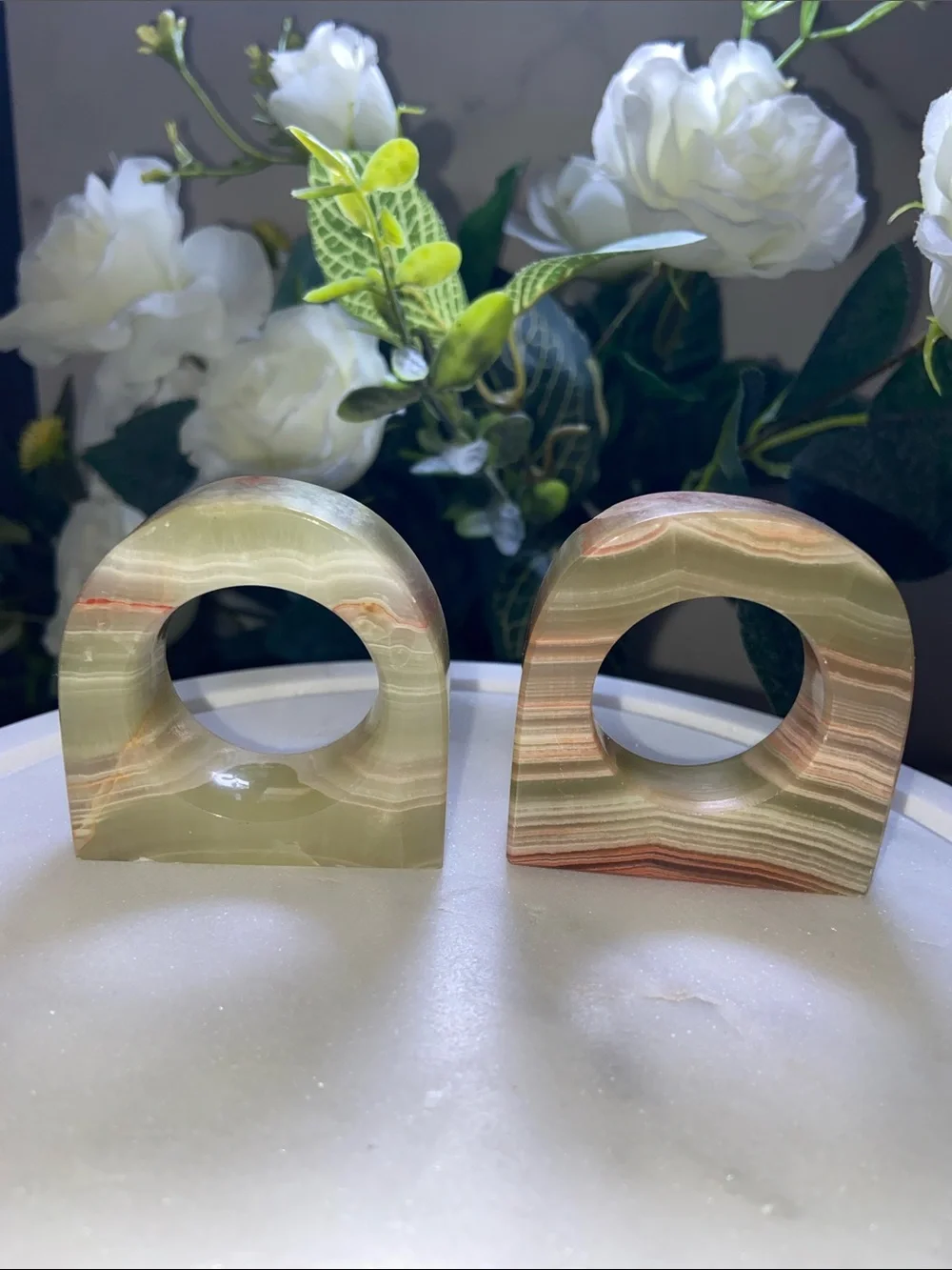Onyx Stone Marvel Napkin Rings Holders Set of 2